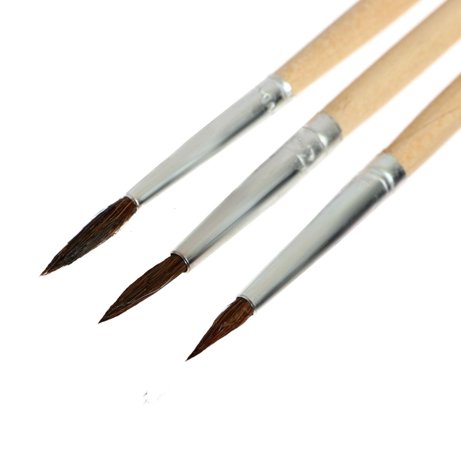 Кисти для рисования белка, 3 шт: № 1, 2, 3, Calligrata круглые, дерево