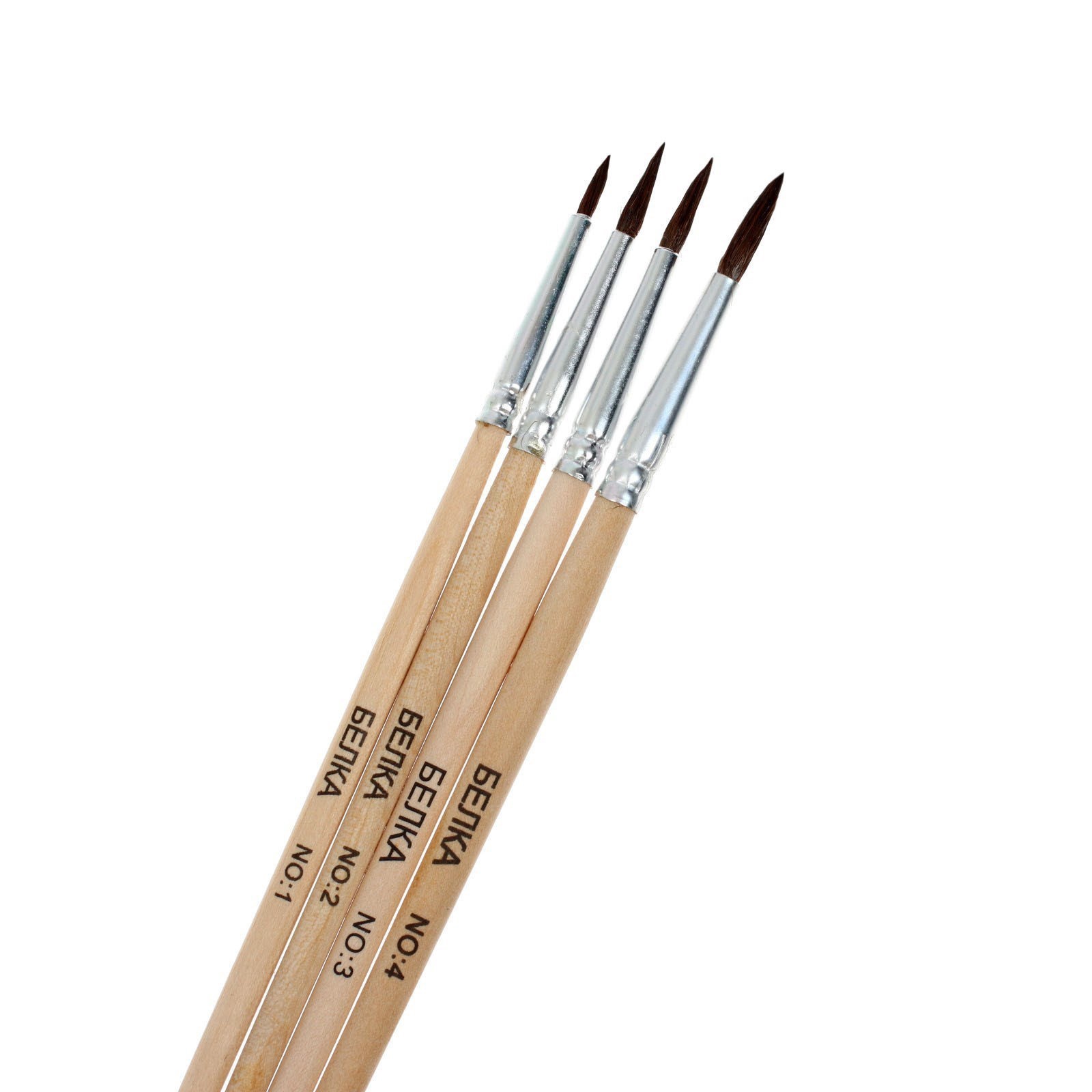 Кисти для рисования белка, 4 шт: № 1, 2, 3, 4, Calligrata круглые, дерево