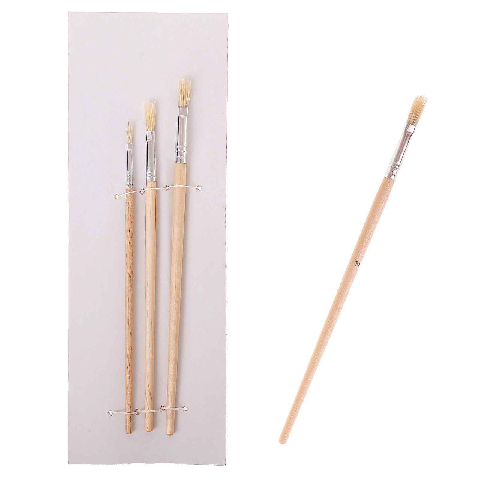 Кисти для рисования щетина, 3 шт: № 4, 8, 10, плоские, деревянная ручка, Calligrata