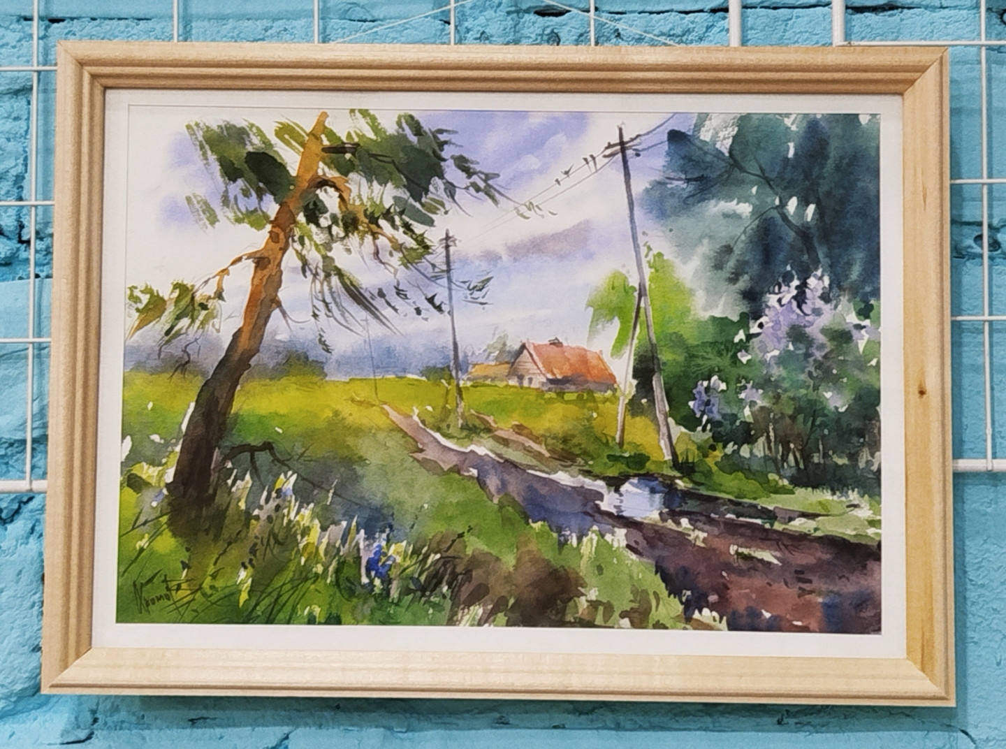 "Домик с красной крышей у дороги" Михаил Хромов, акварель, А4