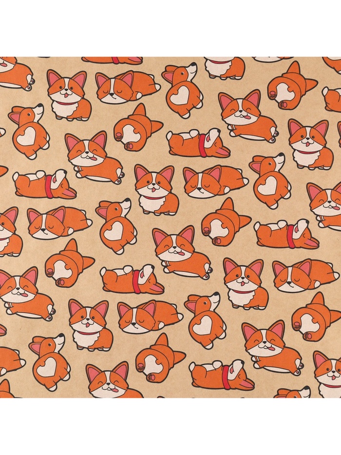 Бумага упаковочная крафт «Корги», 70×100 см