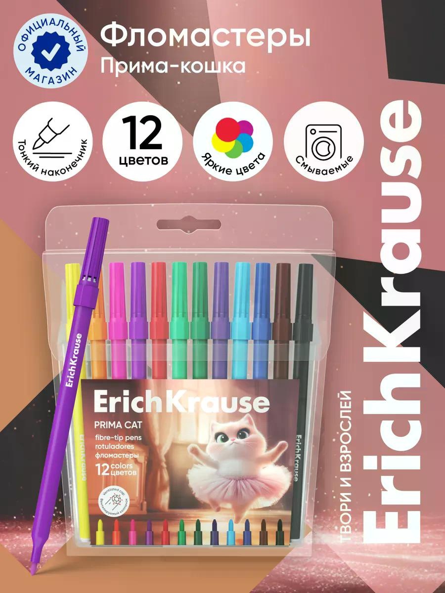 Фломастеры 12 цветов ErichKrause Prima Cat, европодвес