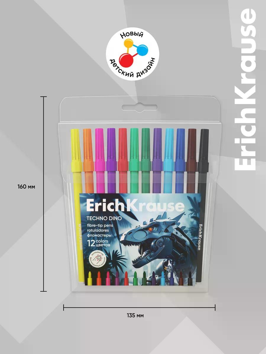 Фломастеры 12 цветов ErichKrause Techno Dino, европодвес
