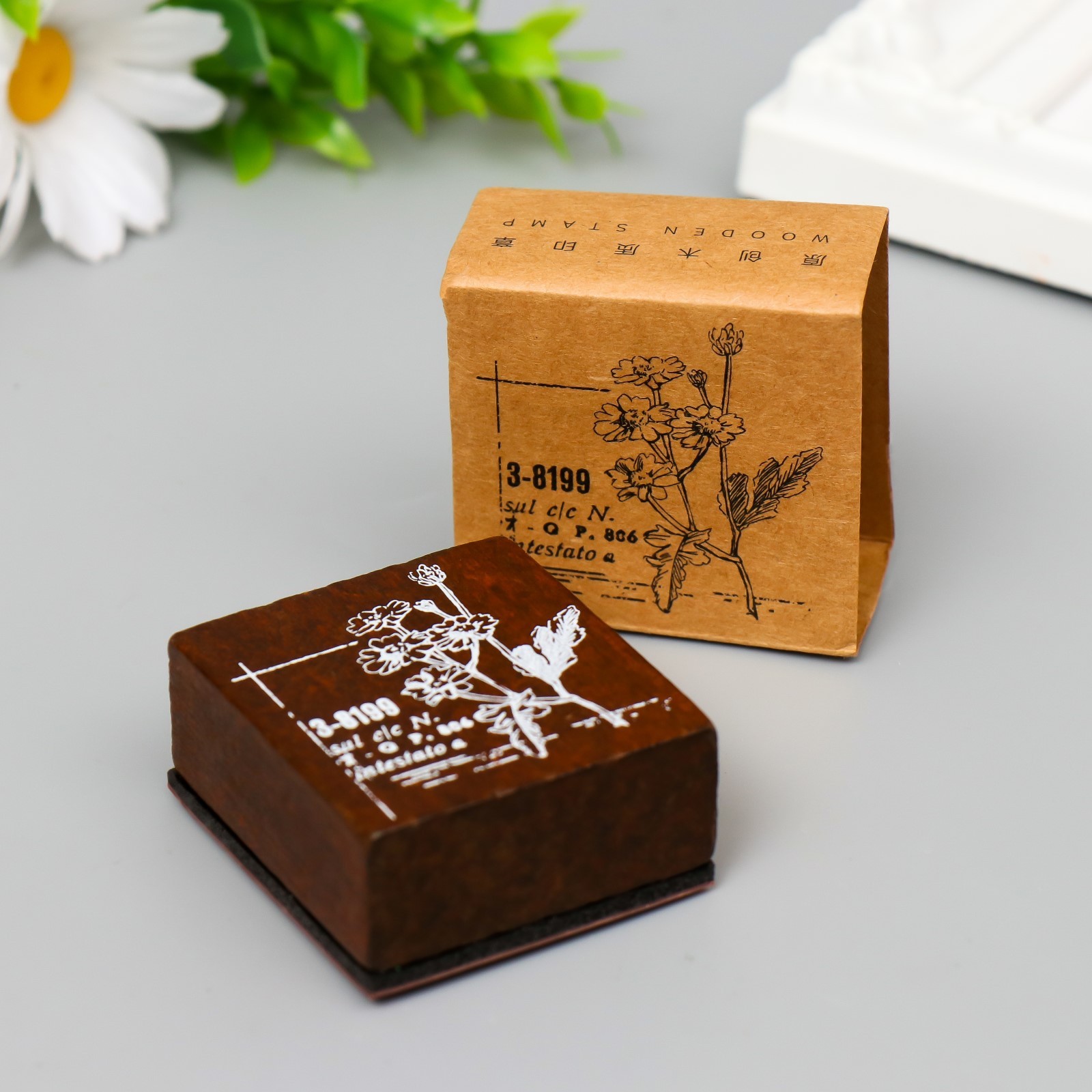 Печать дерево, резина, «Ромашки», 4.7×5 см